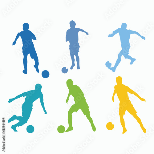 Colorful Silhouettes of Soccer Players in Action