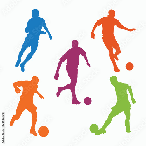 Colorful Silhouettes of Soccer Players in Action