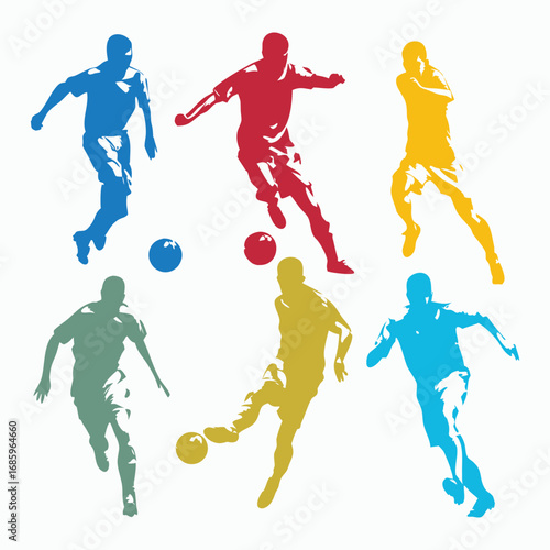 Colorful Silhouettes of Soccer Players in Action