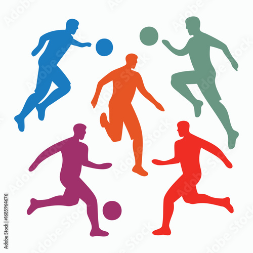 Colorful Silhouettes of Soccer Players in Action