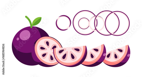 Vibrant jaboticaba arrangement presenting a study in stylized slices and form