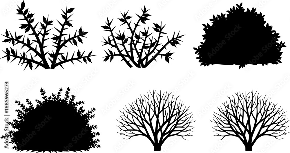 custom made wallpaper toronto digitalset of bush thorny plant and bare bush, Vector illustration
