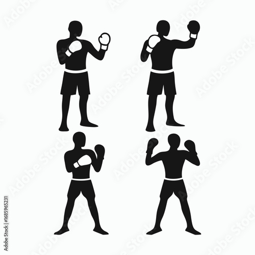 Boxing Fighter Silhouettes in Action Poses – Vector Illustration Set