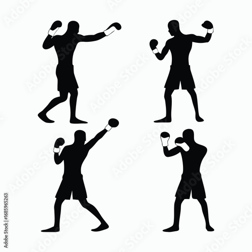Boxing Fighter Silhouettes in Action Poses – Vector Illustration Set