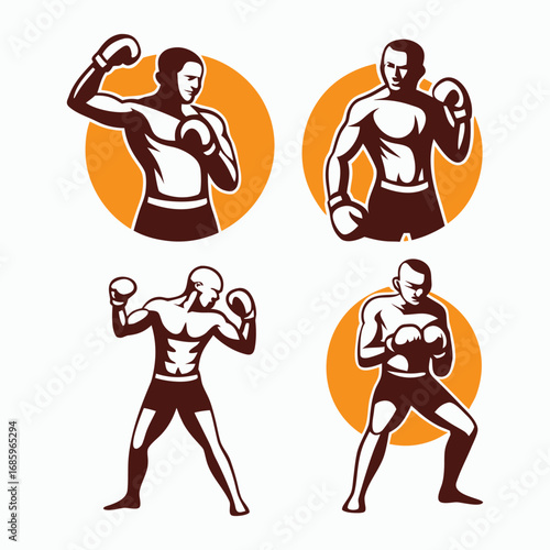 Boxing Fighter Silhouettes in Action Poses – Vector Illustration Set