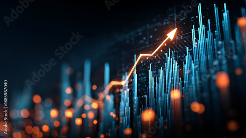 Abstract representation of financial growth with glowing graphs and data patterns in dark background