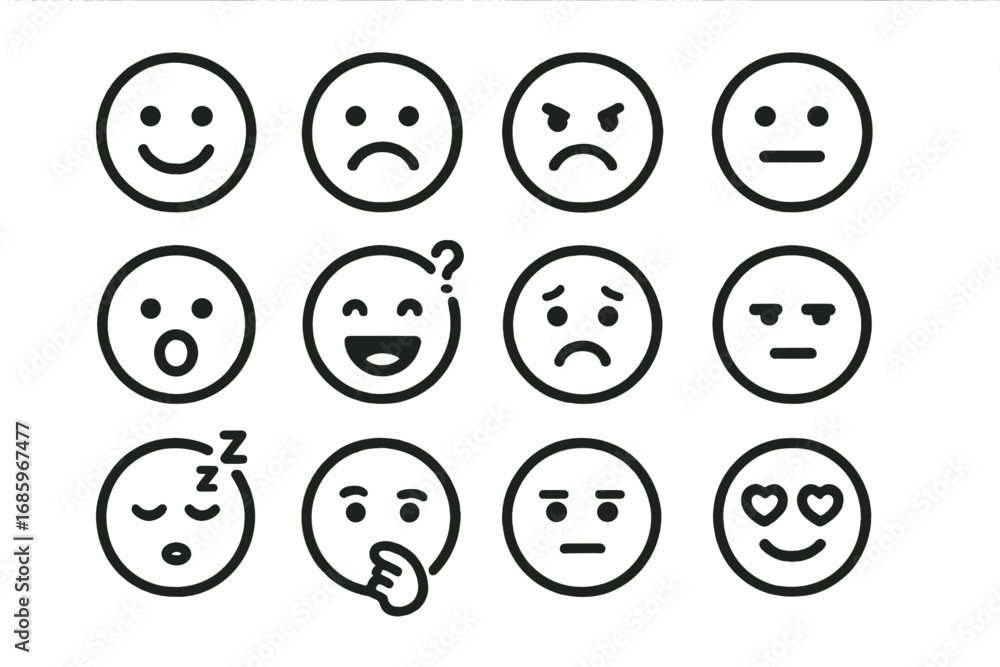Fototapeta premium Opaque Emotions Icons. Line style icons of opaque emotions: opaque happy face, opaque sad face, opaque angry face, opaque neutral