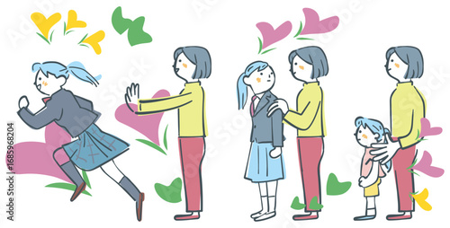 子どもの成長と親子の繋がり　セットのストックイラスト素材	
