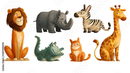 Set of Adorable Cartoon Wild Animals for Children.