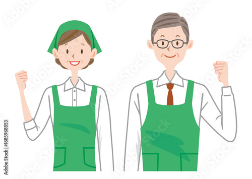 スーパーの店員　中高年　中年　ガッツポーズ