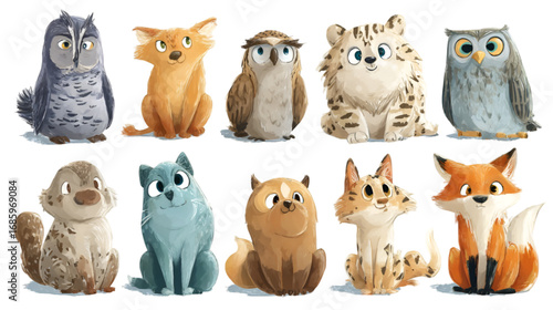 Collection of cute stylized cartoon animal characters.