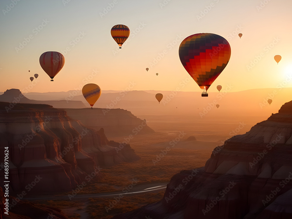 Obraz premium hot air balloons at sunset