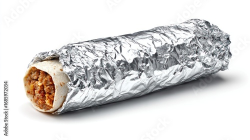 Rolled burrito in foil wrap