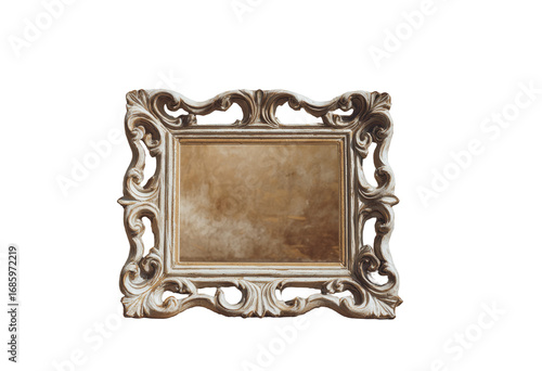 Antique, ornate picture frame, light beige color, empty canvas inside