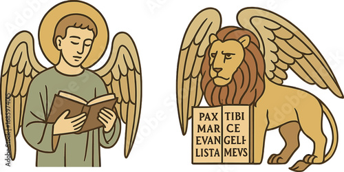 The symbols representing the Evangelists Matthew and Mark at Verona Cathedral, Italy