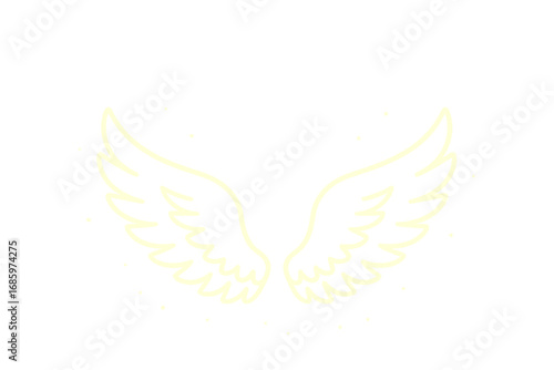 Radiant angelic wings shine before a church bearing a cross, evoking a mystical and spiritual ambiance