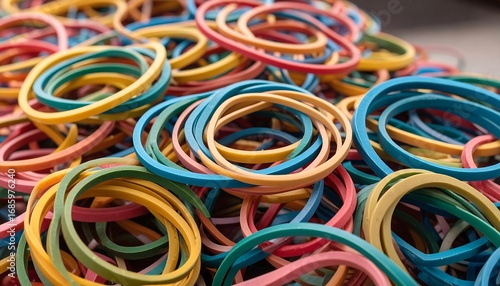 Close-up view of a large pile of colorful rubber bands
