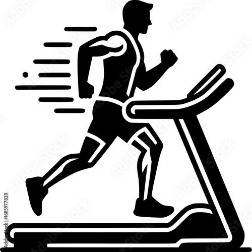 Treadmill Runner Silhouette: Energetic silhouette of a runner sprinting on a treadmill, perfectly capturing the essence of workout and healthy lifestyle.
