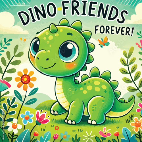 Dino Friends Forever Cute Design Dinosaur Dinosaurs Cute Child Children Colourful Vector Jurassic Print Design