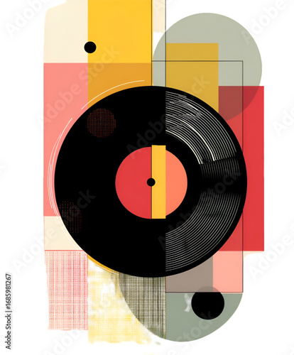 Modern graphic art illustration of a black vinyl record.