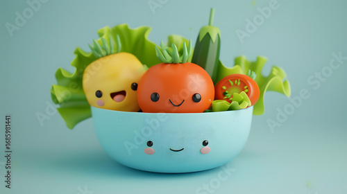 3d Cartoon salad bowl mockup cute and colorful