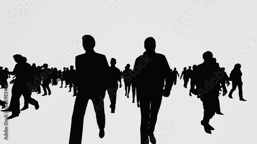 Silhouettes of people walking in a line green screen animated chromakey background depth creative design layers motion elements style emotion movement cartoonish expression colorful