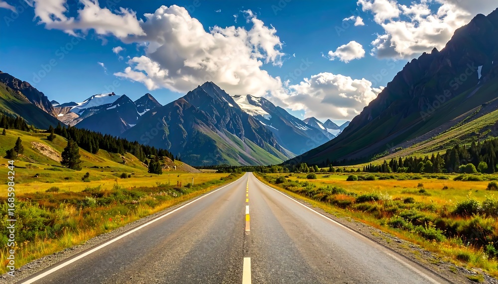 Naklejka premium Scenic mountain road under a bright sky
