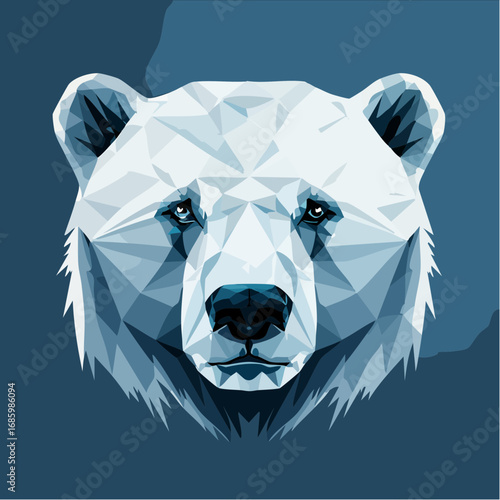 Majestic polar bear rendered in a stunning low-poly geometric art style, showcasing the serene power of arctic wildlife through modern abstract design