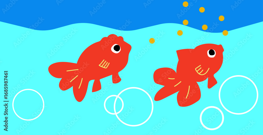 Fototapeta premium 金魚に餌やりしているイラスト