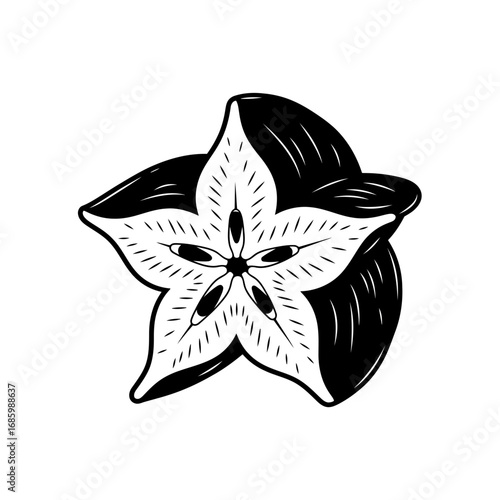 Star fruit silhouette isolated on white background