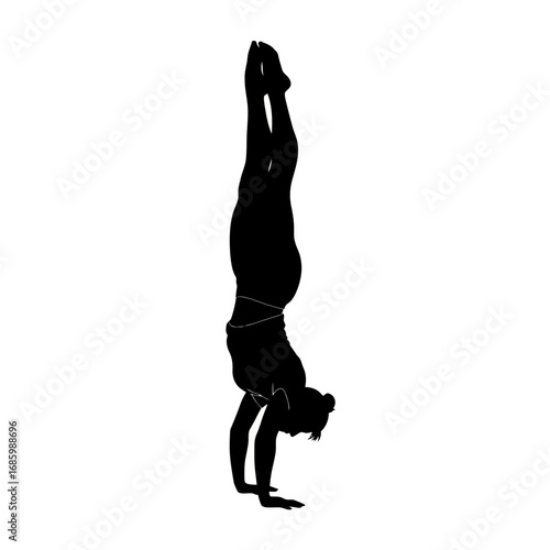 Woman performing a handstand yoga pose silhouette isolated on white background