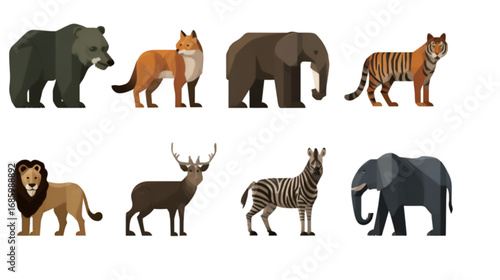 Diverse Wild Animal Collection Isolated on White Background.