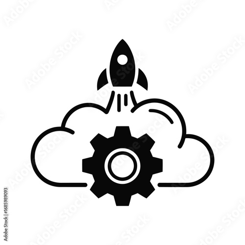 Minimalist continuous line single fluffy cloud in black and white vector outline, modern silhouette, isolated Variant 2.