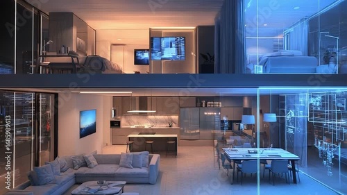 Wallpaper Mural Smart home automation system controlling modern apartment at night Torontodigital.ca