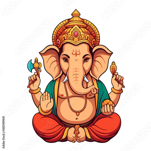 Sacred Hindu Elephant God Ganesha on White Background.