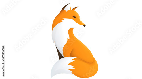 Elegant stylized red fox sitting gracefully on a white background.