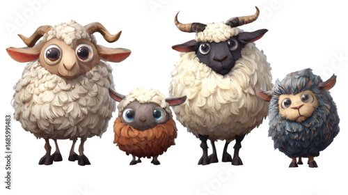 A charming family of four cartoon sheep characters.