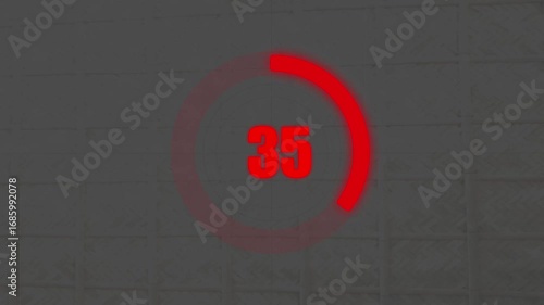 Numerical counting from 0 to 70, Circular progress bar with bright neon red light. countdown red animation timer circle countdown, Circular progress bar, Alpha channel, Transparent Background