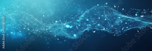 Wallpaper Mural Digital wave of glowing particles creating a mesmerizing visual effect in a dark blue backdrop Torontodigital.ca