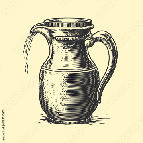 Vintage Metal Pitcher with Spout Incorporating Flowing Water Effect