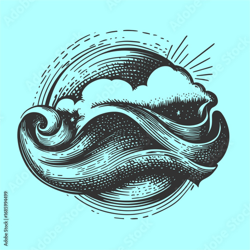 Dynamic Ocean Waves and Sky with Artistic Brush Stroke Design
