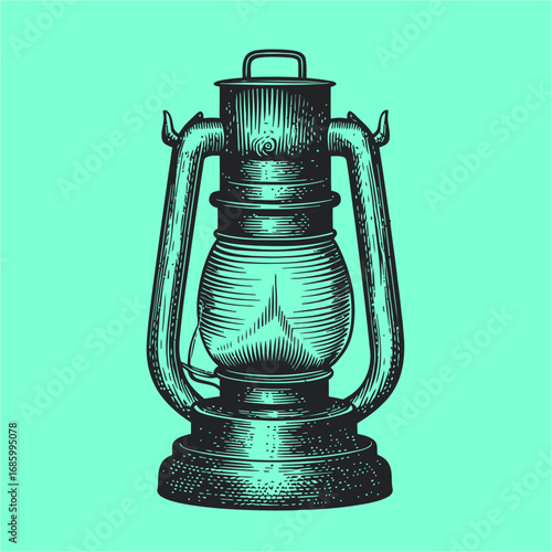 Vintage Oil Lamp with Detailed Engravings on a Bright Background