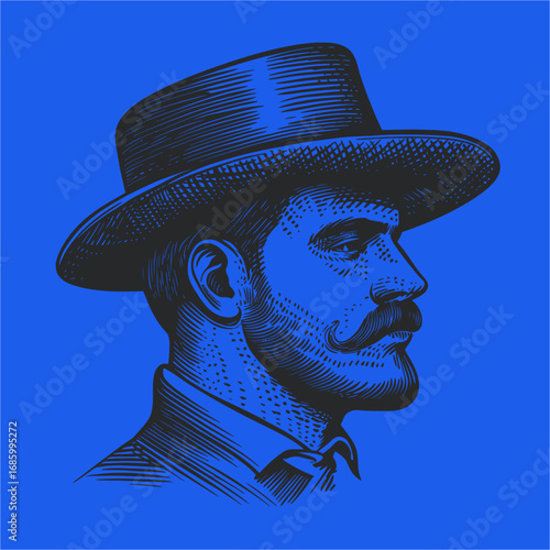 Detailed Vintage Portrait of a Gentleman with a Classic Hat and Mustache