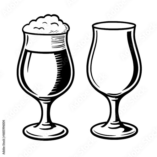 Two Tulip Beer Glasses Black and White Vector Illustration