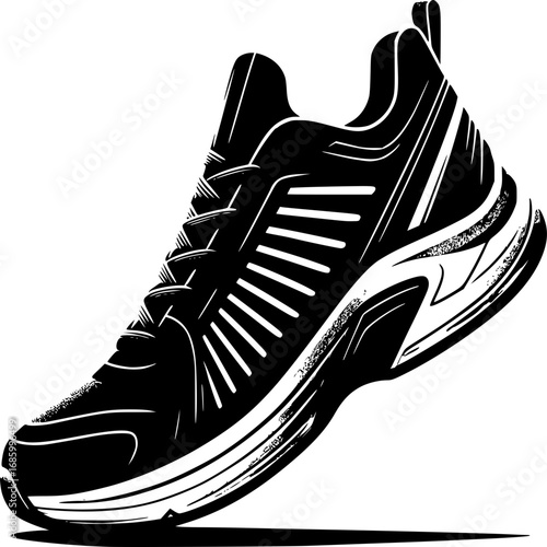 Sport Shoe: A sleek and modern running shoe, rendered in a monochrome, showcases the form and design of footwear, evoking a sense of motion and activity.