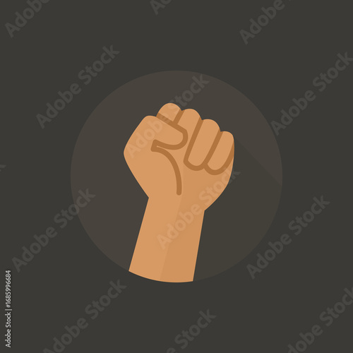 Flat vector illustration of a raised fist. Represents strength, protest, resistance, and solidarity.