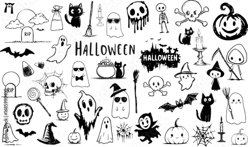 Halloween doodle set / Cute spooky vector clipart collection