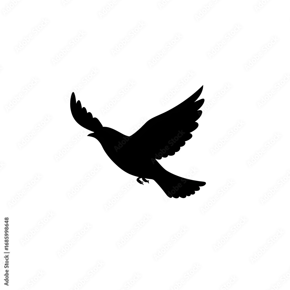 Fototapeta premium A silhouette of a bird in flight, with its wings spread wide against a white background.