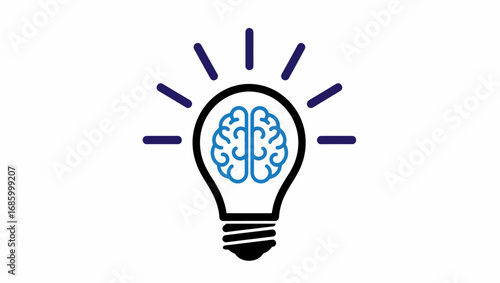 Creative brain in light bulb idea vector illustration icon