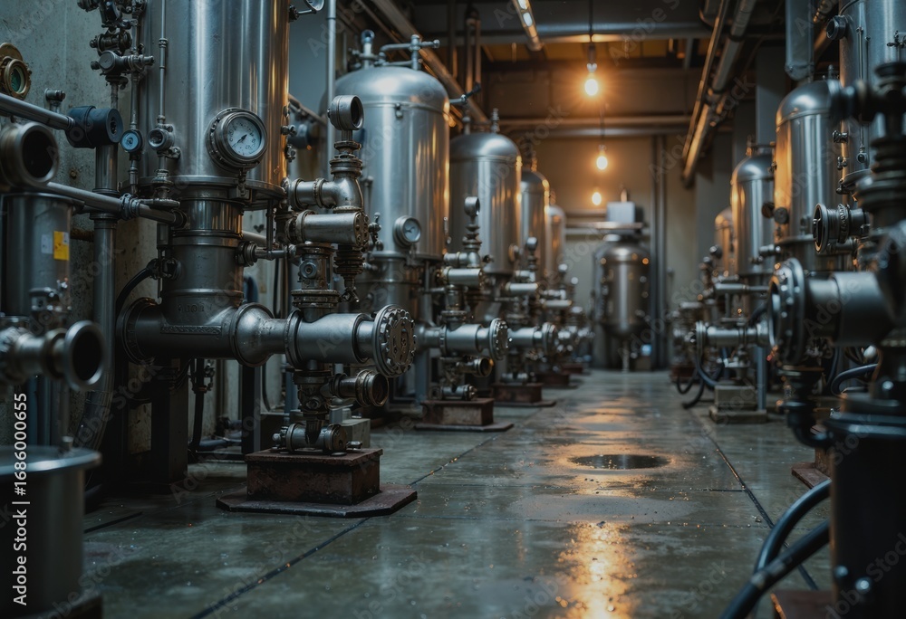 Fototapeta premium Systematic industrial equipment in a chemical plant workspace